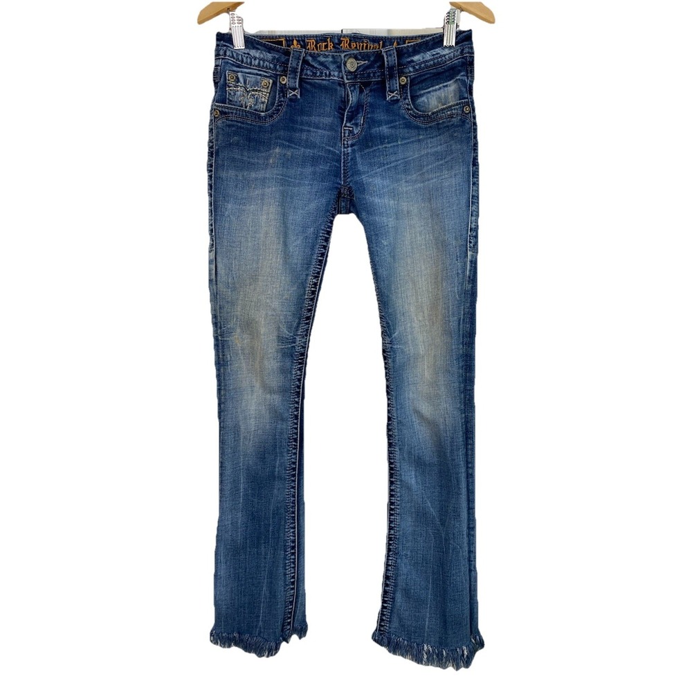 Rock Revival Alivia Women's 28 Frayed Slim Boot Cut Blue Denim Jeans